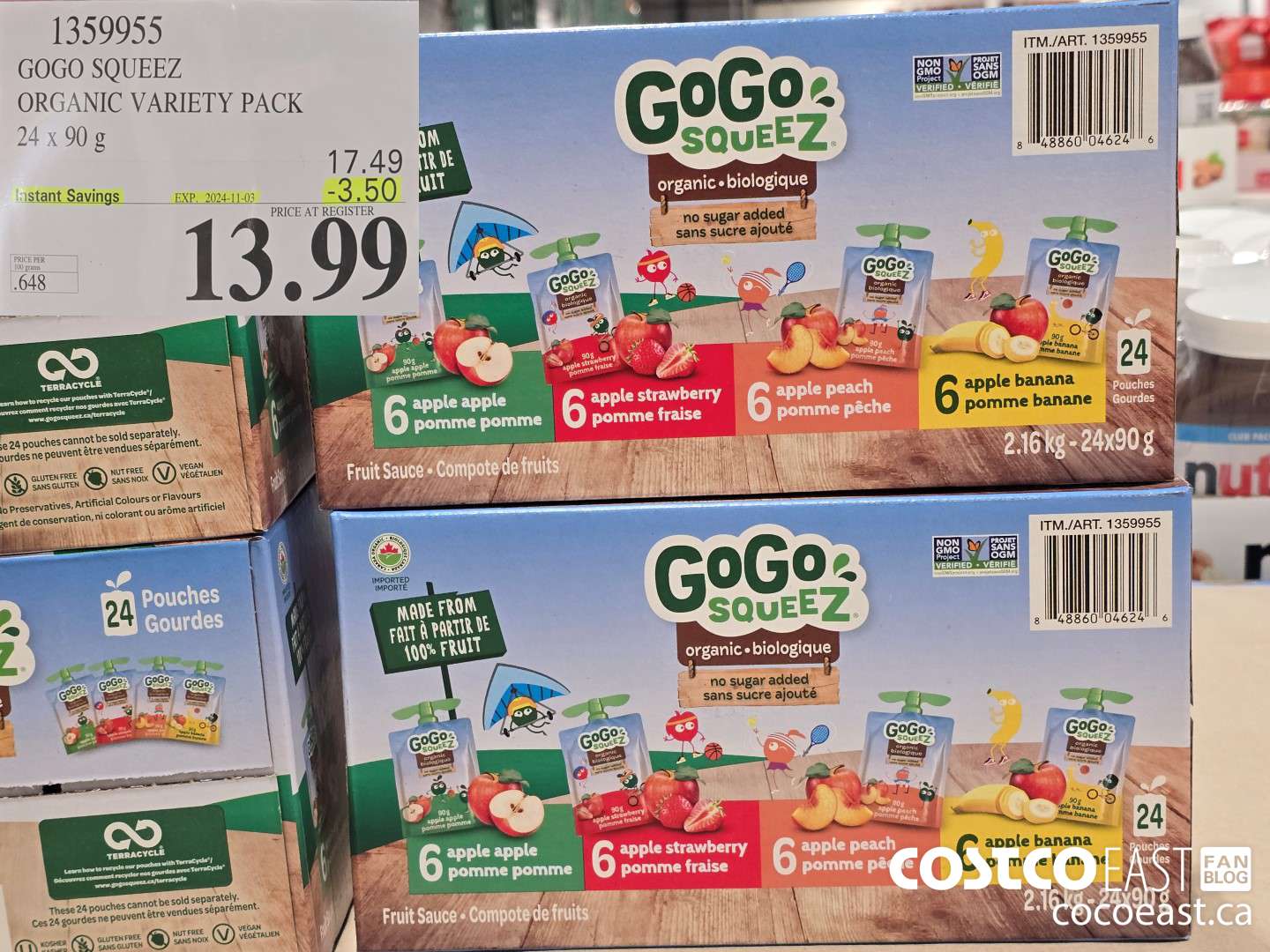 1359955 GOGO SQUEEZ ORGANIC VARIETY PACK 24 x 90 g ($3.50 INSTANT SAVINGS EXPIRES ON 2024-11-03) $13.99