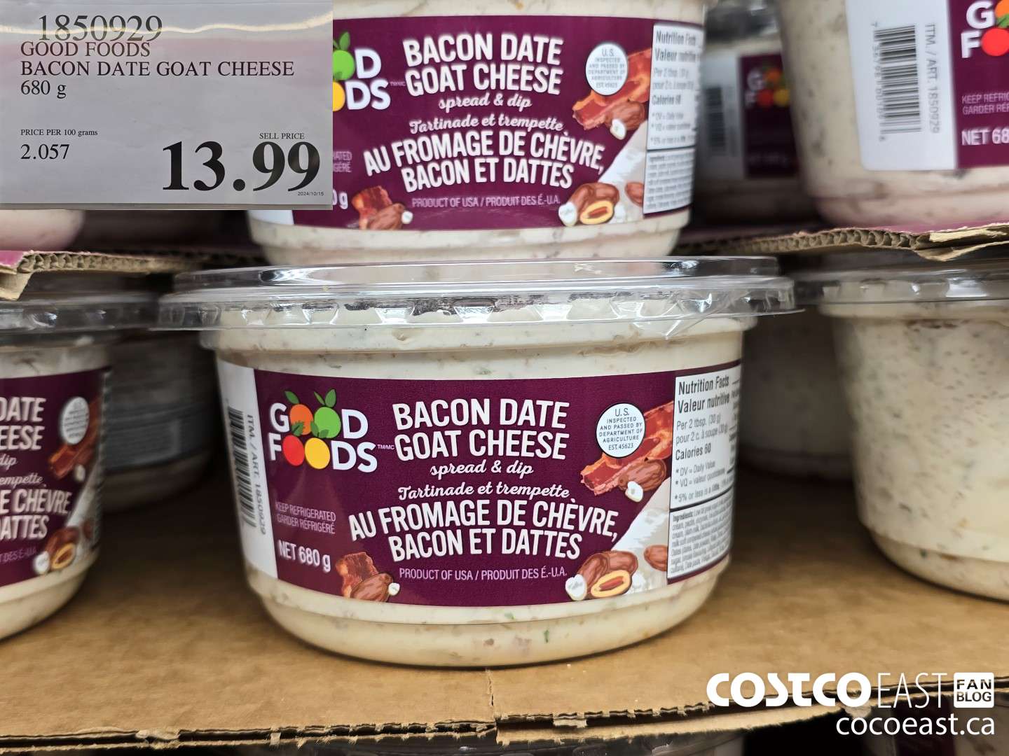 1850929 GOOD FOODS BACON DATE GOAT CHEESE 680 g $13.99