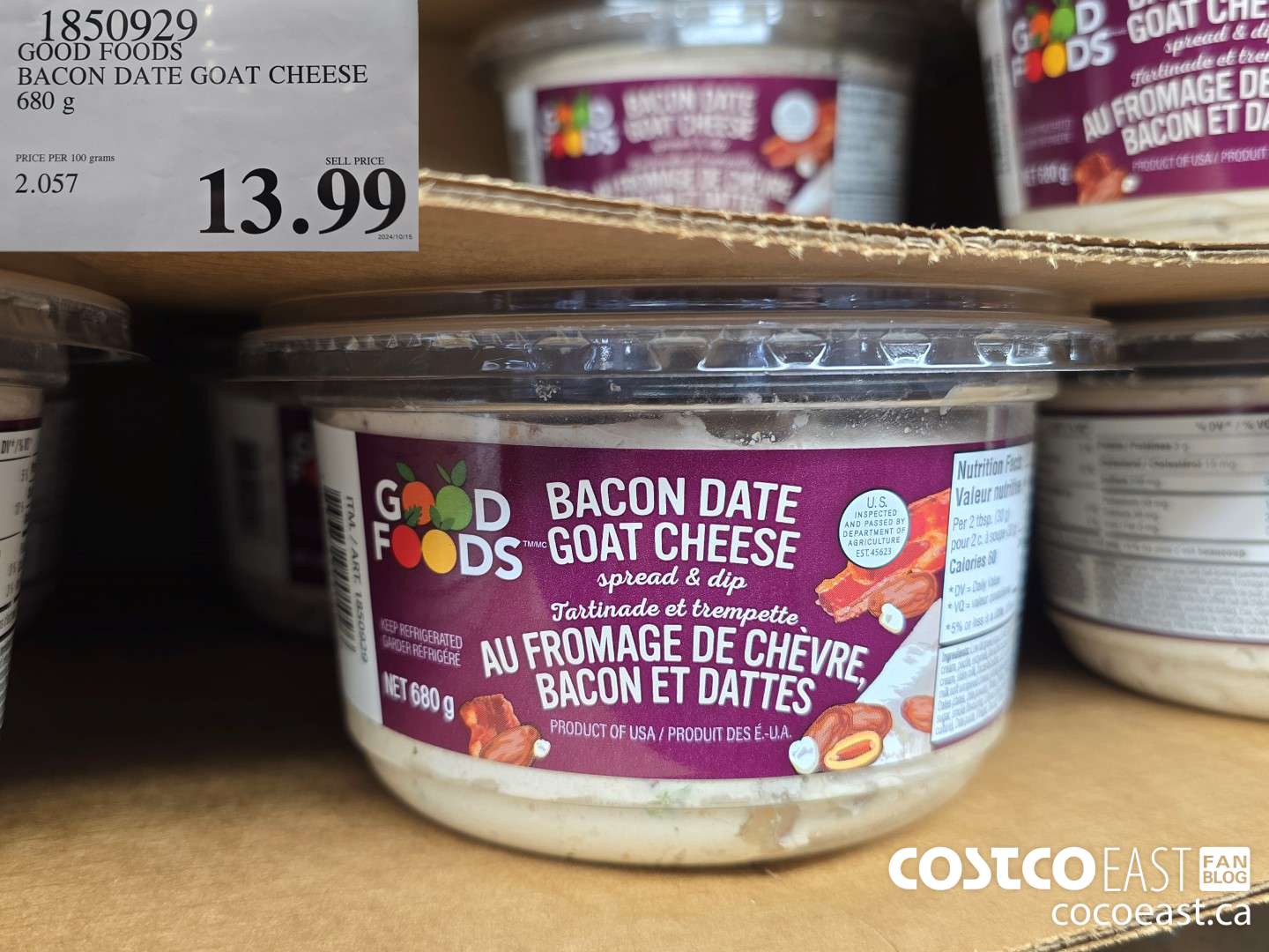 1850929 GOOD FOODS BACON DATE GOAT CHEESE 680 g $13.99