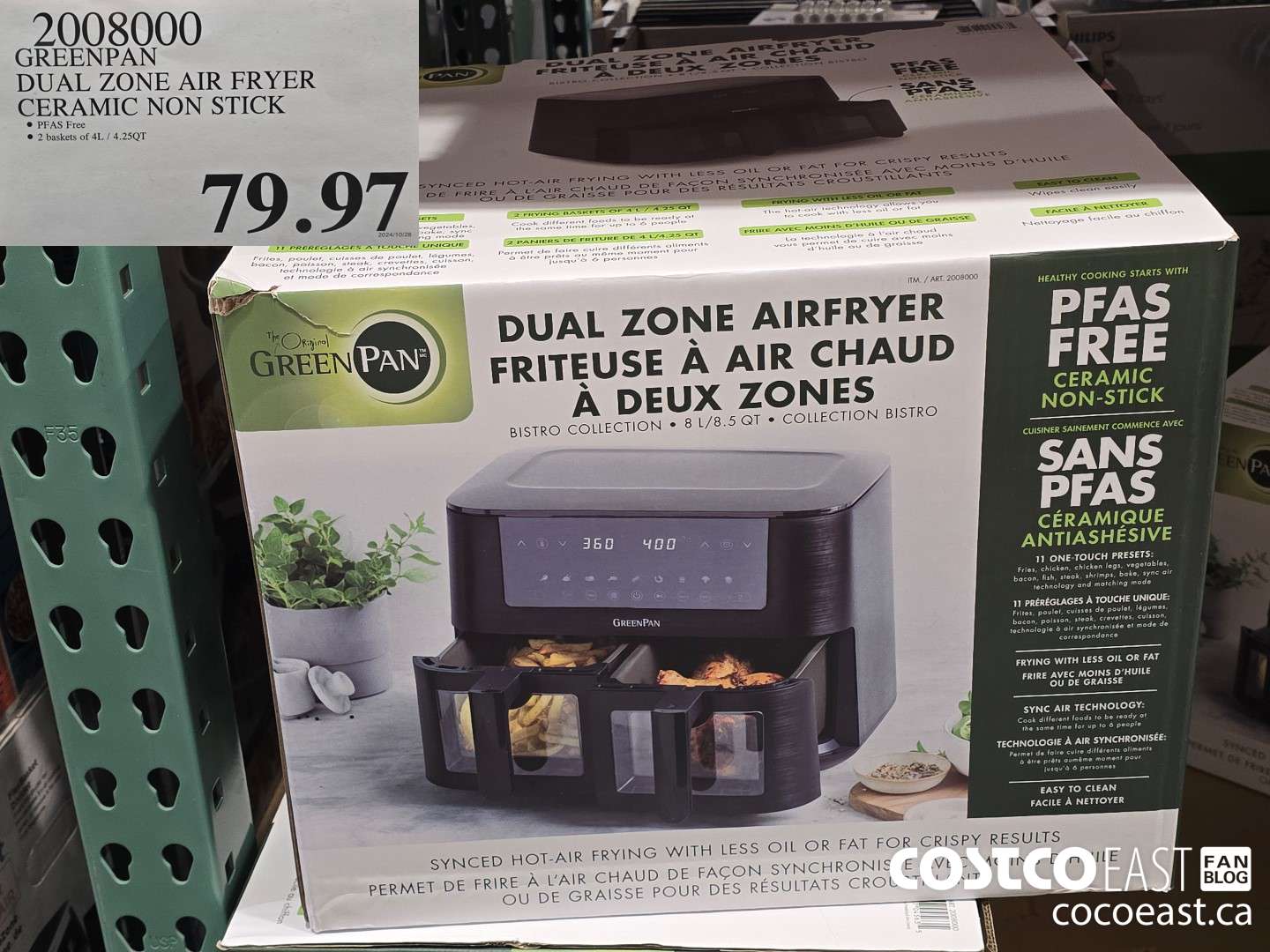 2008000 GREENPAN DUAL ZONE AIR FRYER CERAMIC NON STICK $79.97
