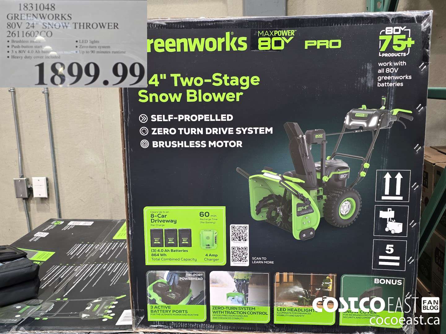 1831048 GREENWORKS 80V 24° SNOW THROWER 2611602CO $1899.99