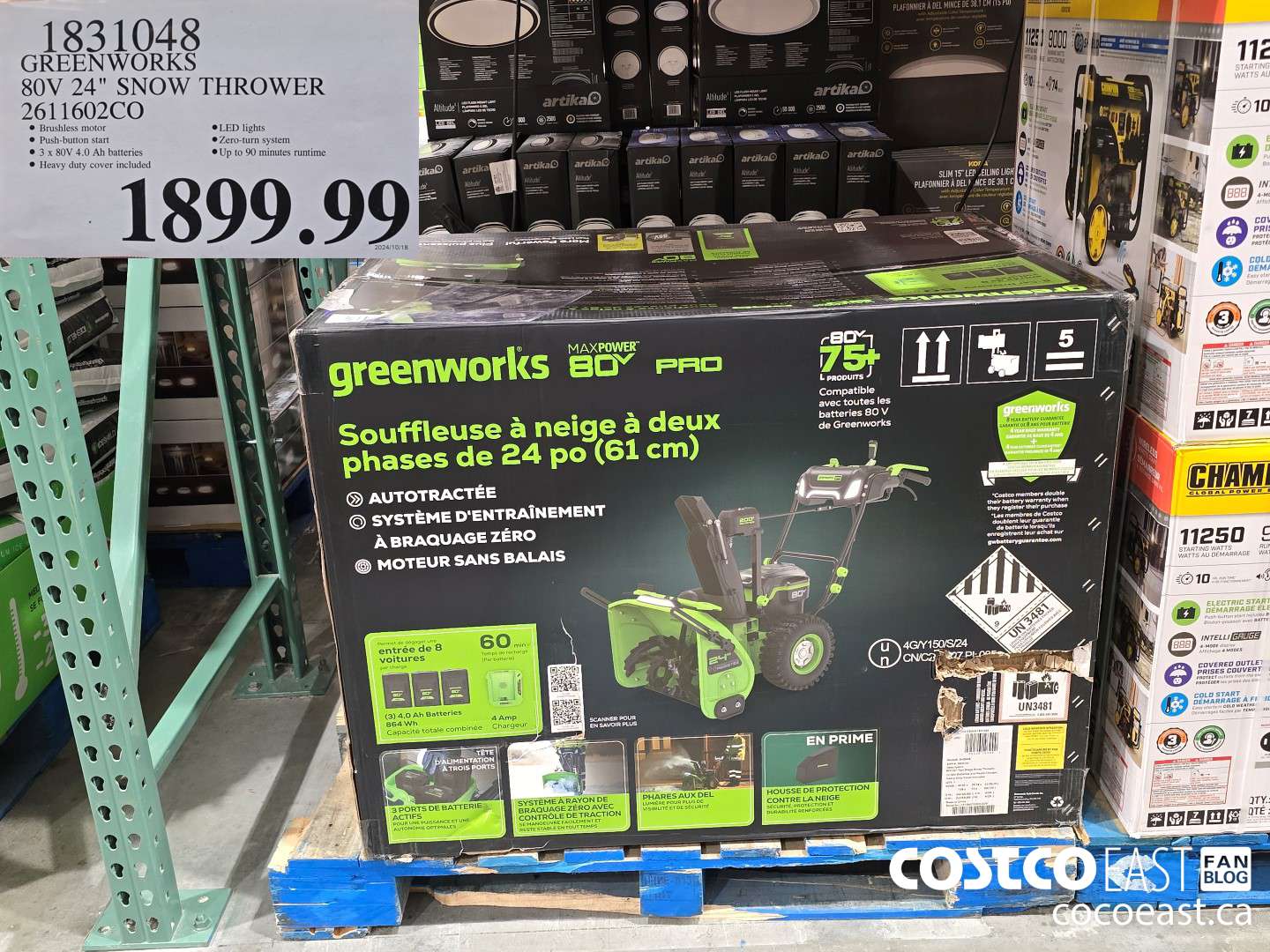 1831048 GREENWORKS 80V 24° SNOW THROWER 2611602CO $1899.99
