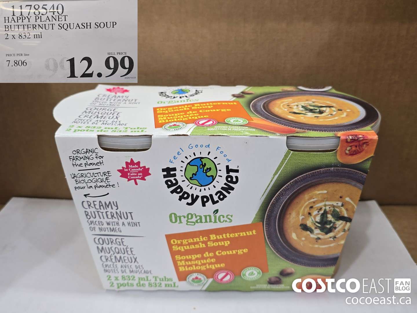 1178540 HAPPY PLANET BUTTERNUT SQUASH SOUP 2 X 832 ML $12.99