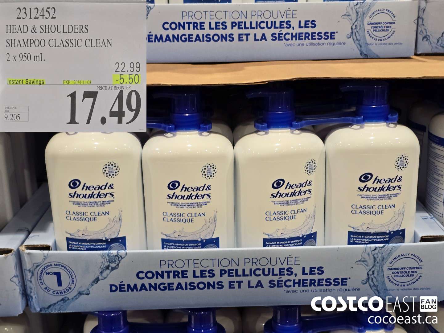 2312452 HEAD & SHOULDERS SHAMPOO CLASSIC CLEAN 2 X 950 ML ($5.50 INSTANT SAVINGS EXPIRES ON 2024-11-03) $17.49