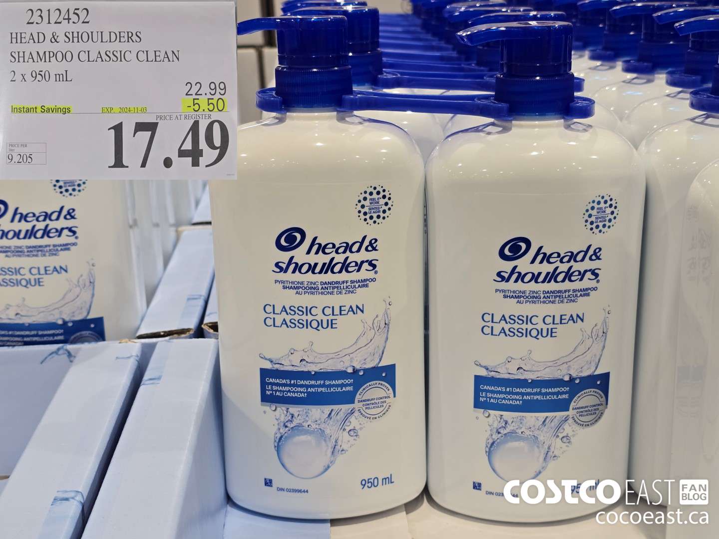 2312452 HEAD & SHOULDERS SHAMPOO CLASSIC CLEAN 2 X 950 ML ($5.50 INSTANT SAVINGS EXPIRES ON 2024-11-03) $17.49