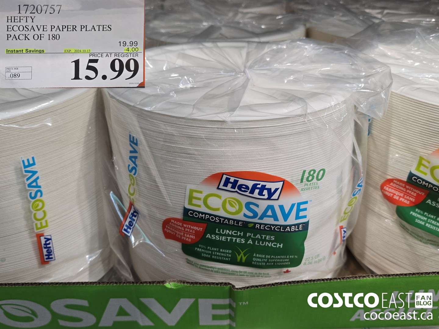 1720757 HEFTY ECOSAVE PAPER PLATES PACK OF 180 ($4.00 INSTANT SAVINGS EXPIRES ON 2024-10-13) $15.99