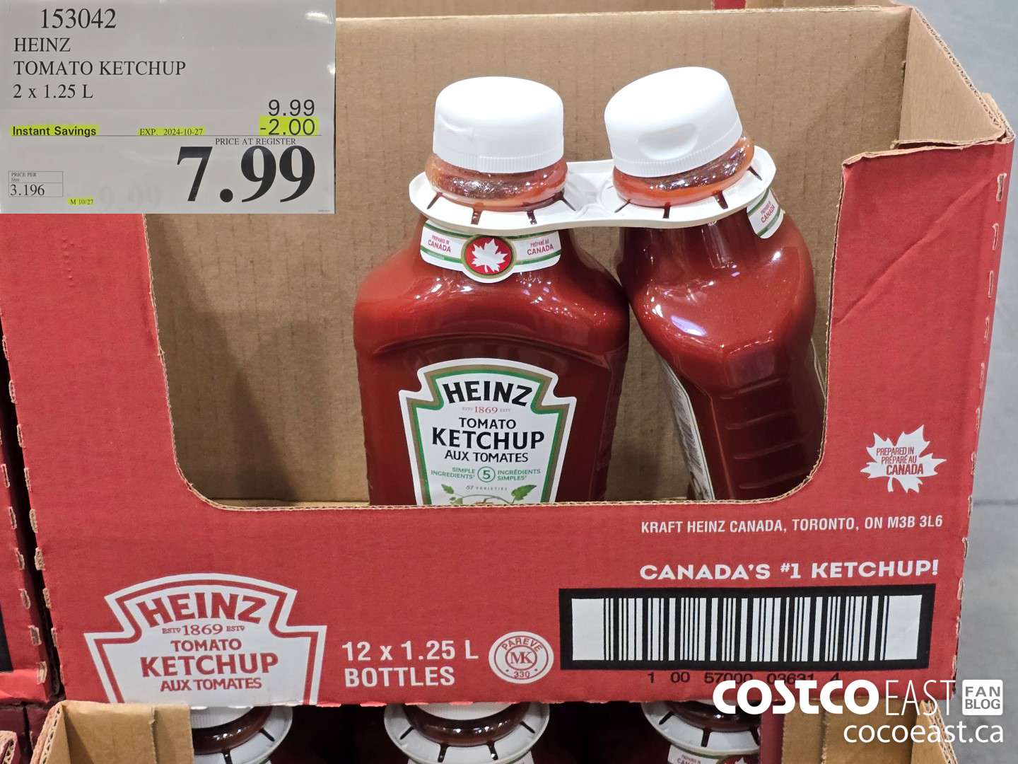 153042 HEINZ TOMATO KETCHUP 2 X 1.25 L ($2.00 INSTANT SAVINGS EXPIRES ON 2024-10-27) $7.99