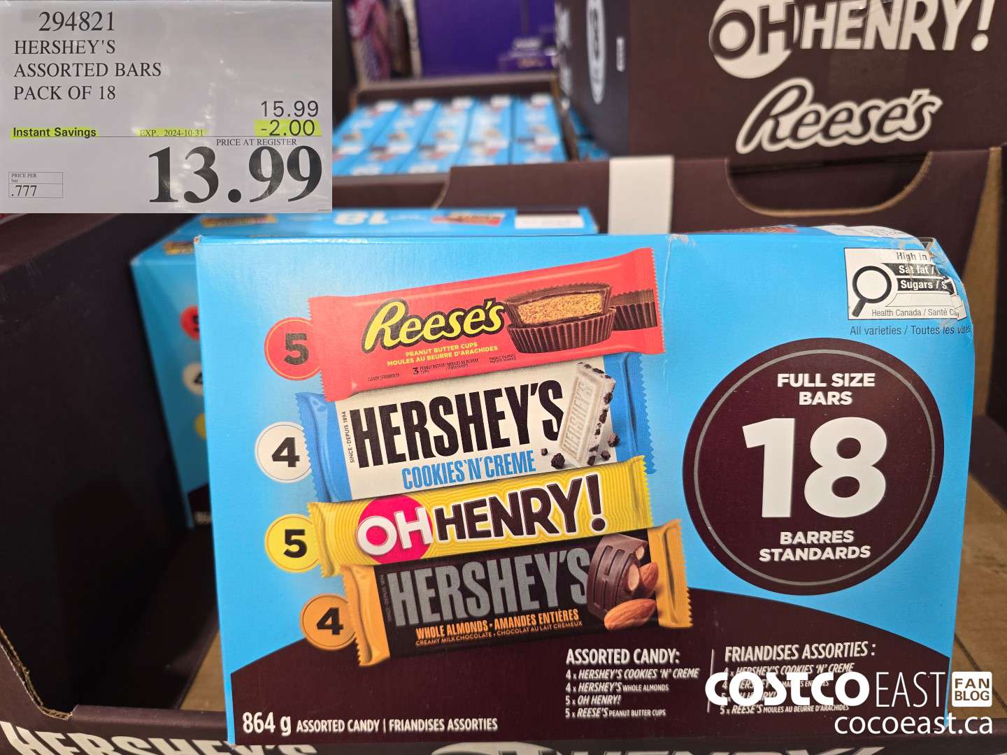 294821 HERSHEY'S ASSORTED BARS PACK OF 18 ($2.00 INSTANT SAVINGS EXPIRES ON 2024-10-31) $13.99