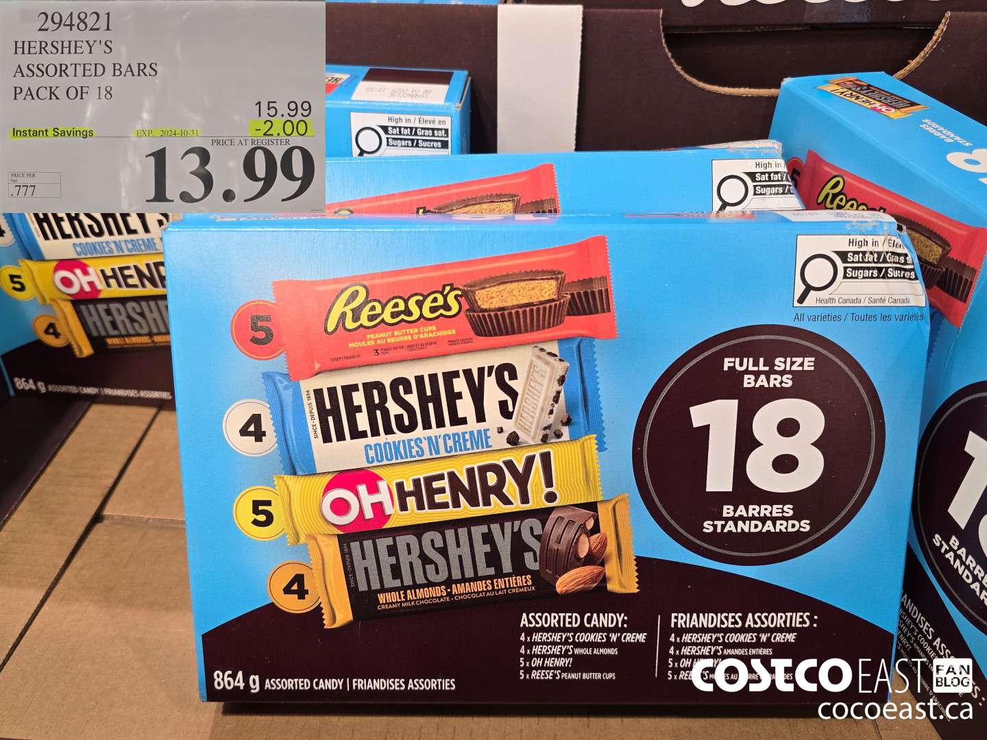294821 HERSHEY'S ASSORTED BARS PACK OF 18 ($2.00 INSTANT SAVINGS EXPIRES ON 2024-10-31) $13.99