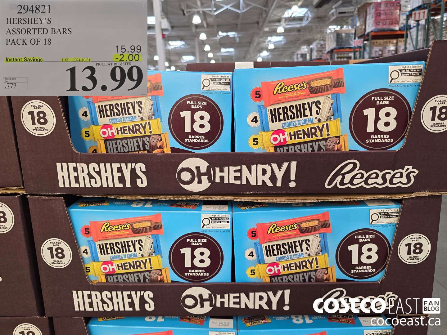 294821 HERSHEY'S ASSORTED BARS PACK OF 18 ($2.00 INSTANT SAVINGS EXPIRES ON 2024-10-31) $13.99