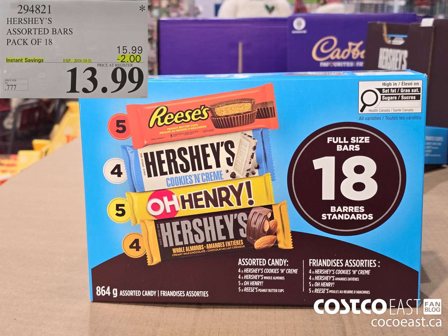 294821 HERSHEY'S ASSORTED BARS PACK OF 18 ($2.00 INSTANT SAVINGS EXPIRES ON 2024-10-31) $13.99