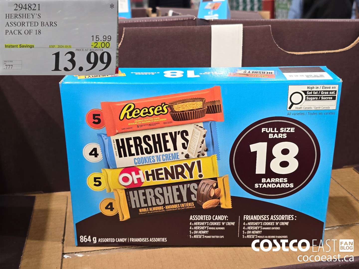 294821 HERSHEY'S ASSORTED BARS PACK OF 18 ($2.00 INSTANT SAVINGS EXPIRES ON 2024-10-31) $13.99