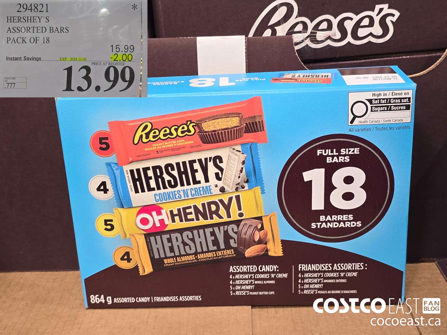 294821 HERSHEY'S ASSORTED BARS PACK OF 18 ($2.00 INSTANT SAVINGS EXPIRES ON 2024-11-03) $13.99