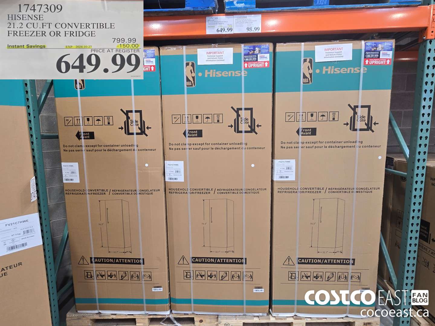 1747309 HISENSE 21.2 CU.FT CONVERTIBLE FREEZER OR FRIDGE ($150.00 INSTANT SAVINGS EXPIRES ON 2024-10-27) $649.99