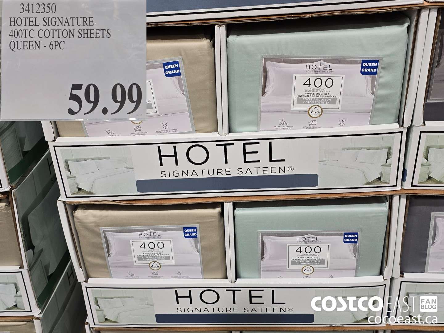 3412350 HOTEL SIGNATURE 400TC COTTON SHEETS QUEEN - 6PC $59.99