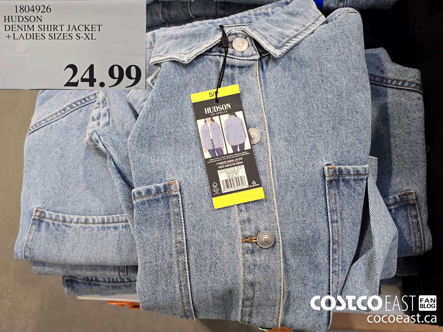 1804926 HUDSON DENIM SHIRT JACKET +LADIES SIZES S-XL $24.99