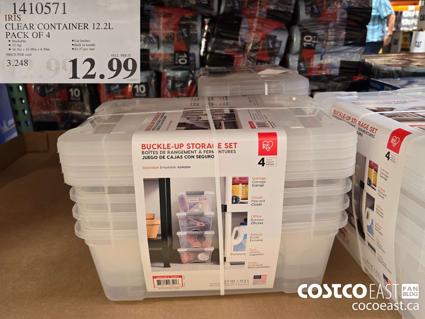 1410571 IRIS CLEAR CONTAINER 12.2L PACK OF 4 $12.99