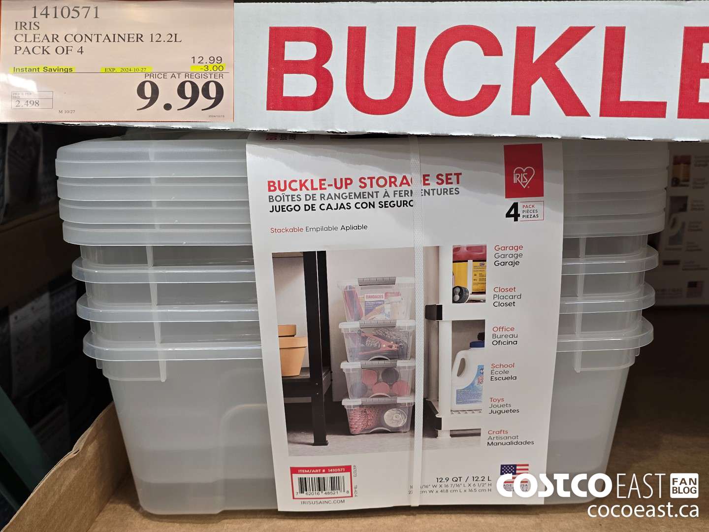 1410571 IRIS CLEAR CONTAINER 12.2L PACK OF 4 ($3.00 INSTANT SAVINGS EXPIRES ON 2024-10-27) $9.99