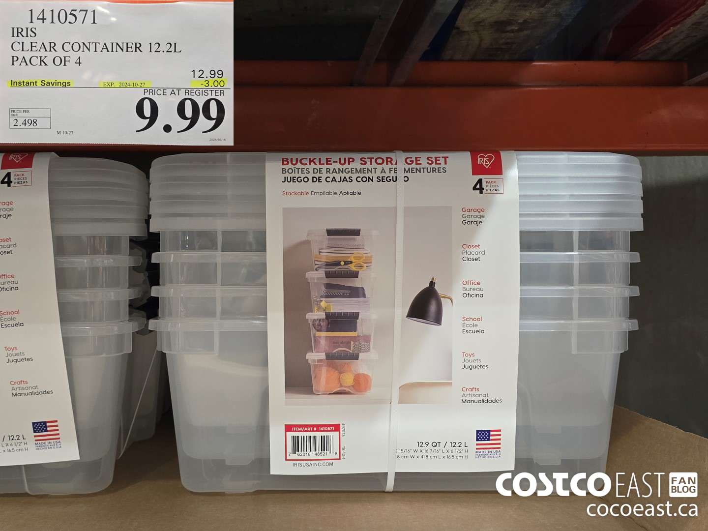 1410571 IRIS CLEAR CONTAINER 12.2L PACK OF 4 ($3.00 INSTANT SAVINGS EXPIRES ON 2024-10-27) $9.99