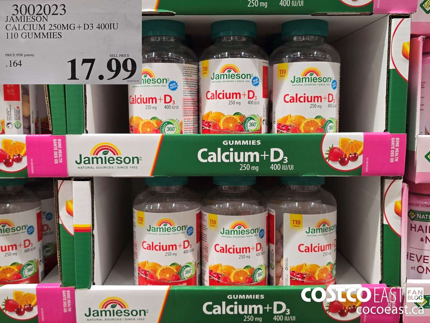 3002023 JAMIESON CALCIUM 250MG+D3 400IU 110 GUMMIES $17.99