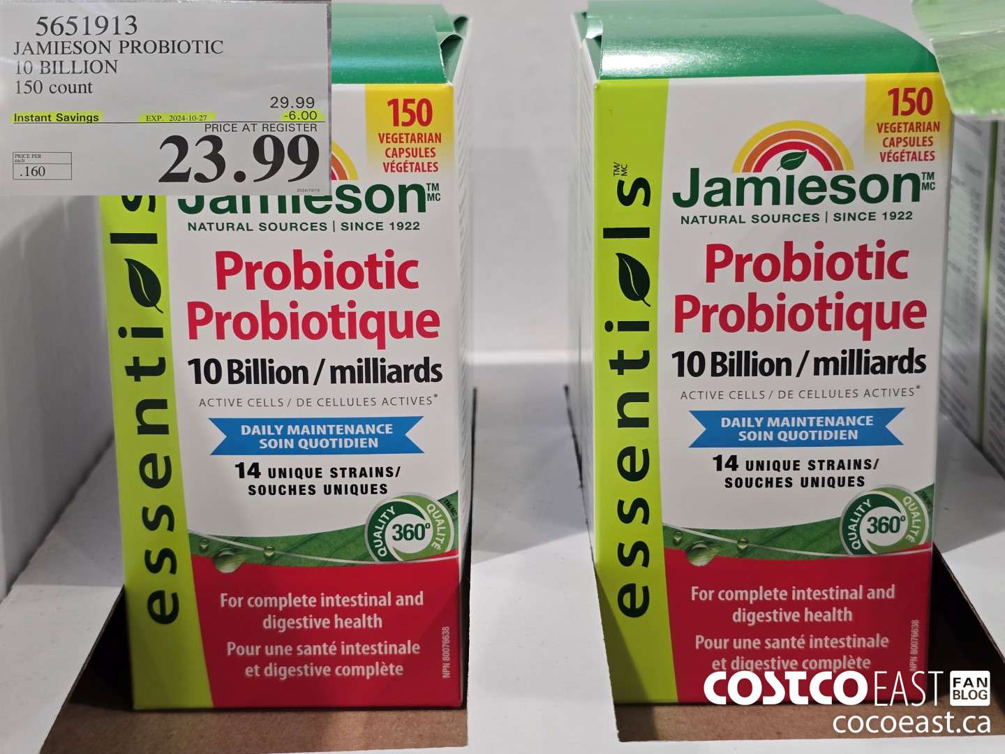 5651913 JAMIESON PROBIOTIC 10 BILLION 150 count ($6.00 INSTANT SAVINGS EXPIRES ON 2024-10-27) $23.99