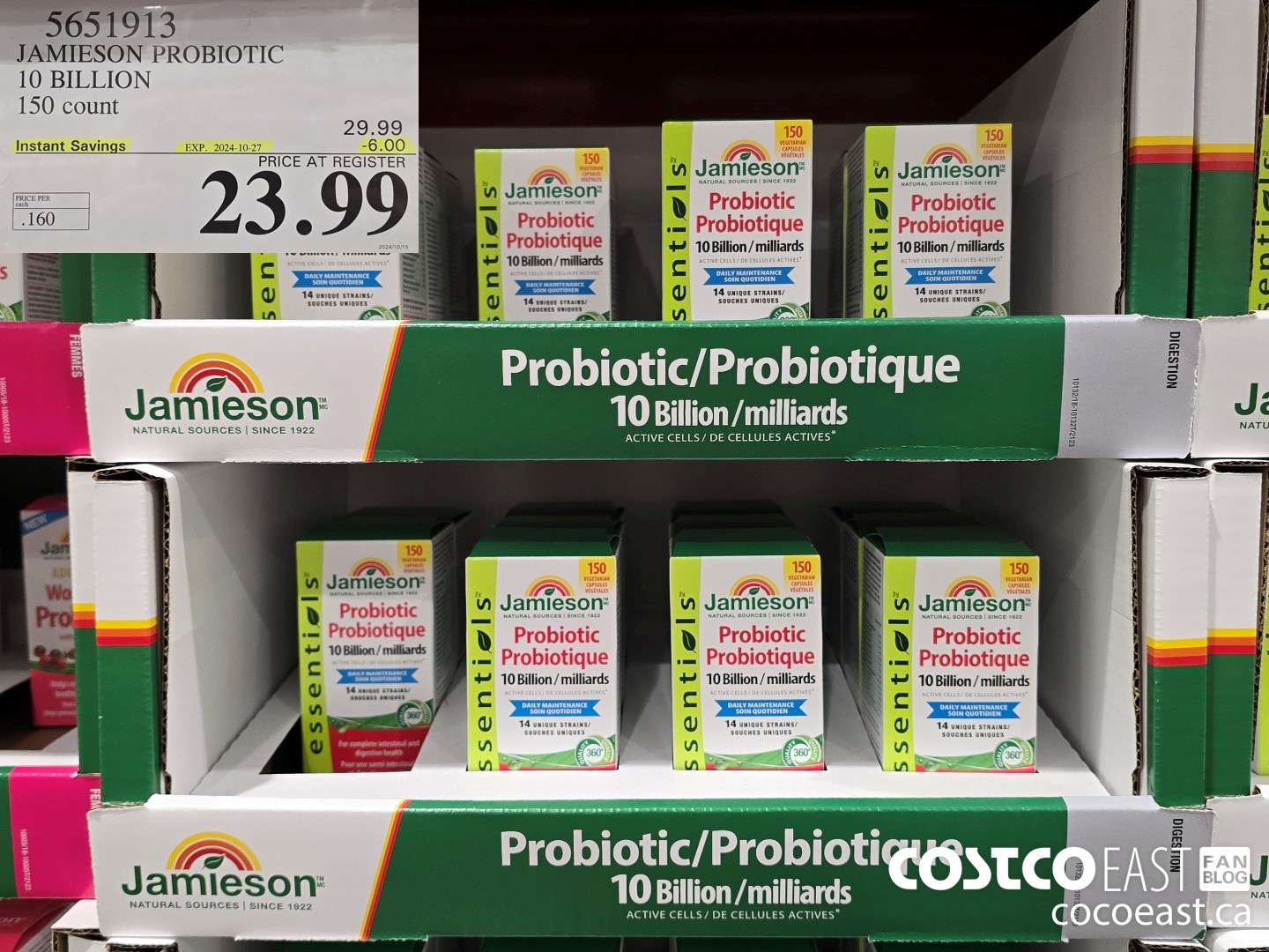 5651913 JAMIESON PROBIOTIC 10 BILLION 150 count ($6.00 INSTANT SAVINGS EXPIRES ON 2024-10-27) $23.99