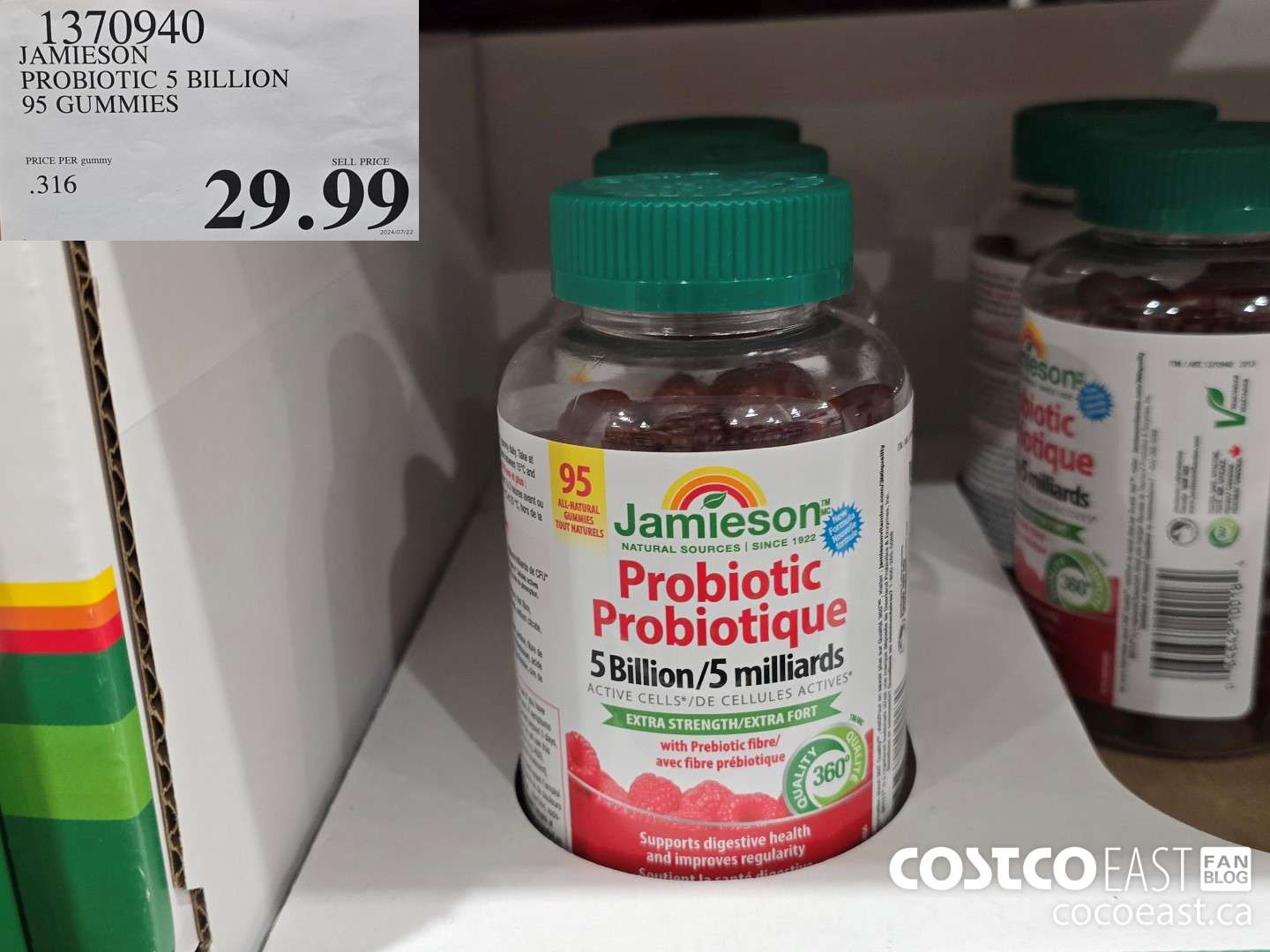1370940 JAMIESON PROBIOTIC 5 BILLION 95 GUMMIES $29.99