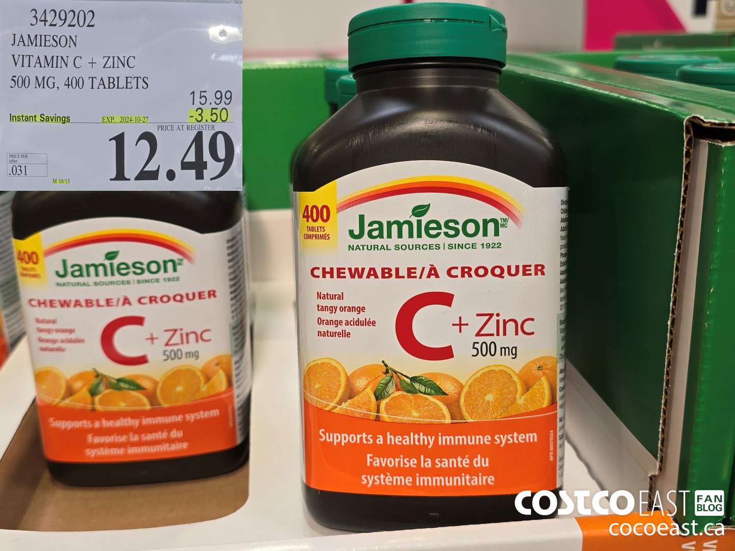 3429202 JAMIESON VITAMIN C+ZINC 500MG 400 TABLET ($3.50 INSTANT SAVINGS EXPIRES ON 2024-10-27) $12.49