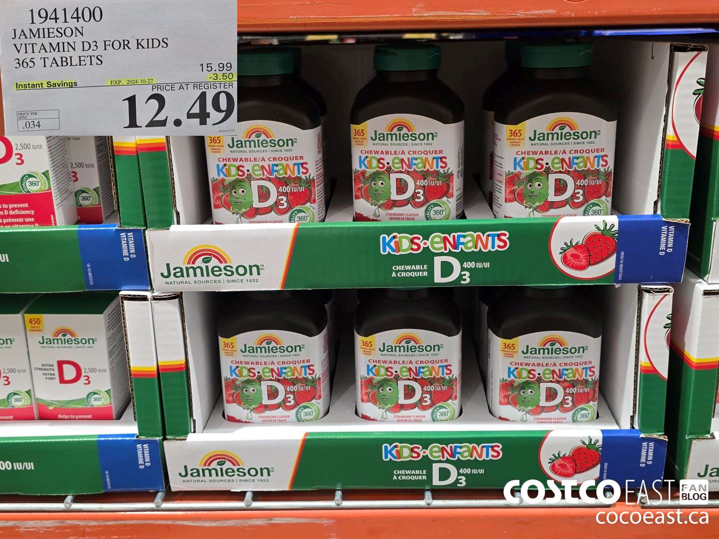 1941400 JAMIESON VITAMIN D3 FOR KIDS 365 TABLETS ($3.50 INSTANT SAVINGS EXPIRES ON 2024-10-27) $12.49