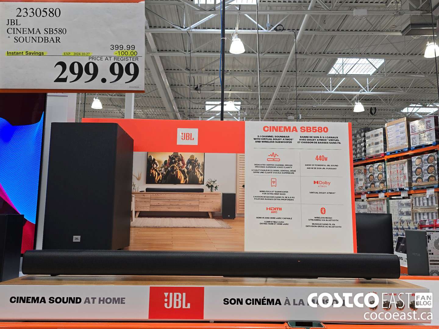 2330580 JBL CINEMA SB580 SOUNDBAR ($100.00 INSTANT SAVINGS EXPIRES ON 2024-10-27) $299.99