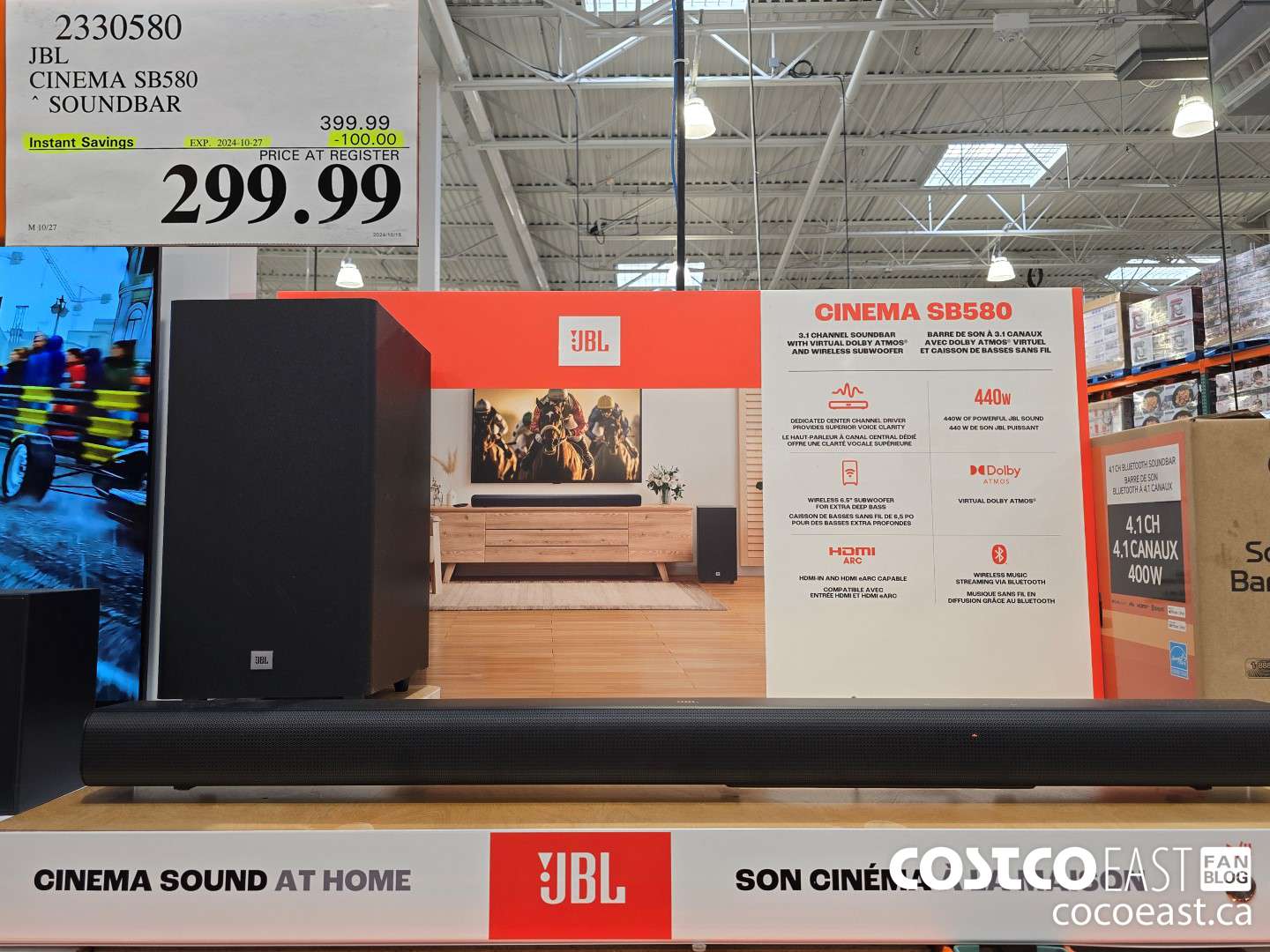 2330580 JBL CINEMA SB580 SOUNDBAR ($100.00 INSTANT SAVINGS EXPIRES ON 2024-10-27) $299.99