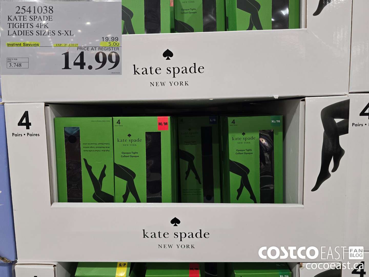 2541038 KATE SPADE TIGHTS 4PK LADIES SIZES S-XL ($5.00 INSTANT SAVINGS EXPIRES ON 2024-10-27) $14.99