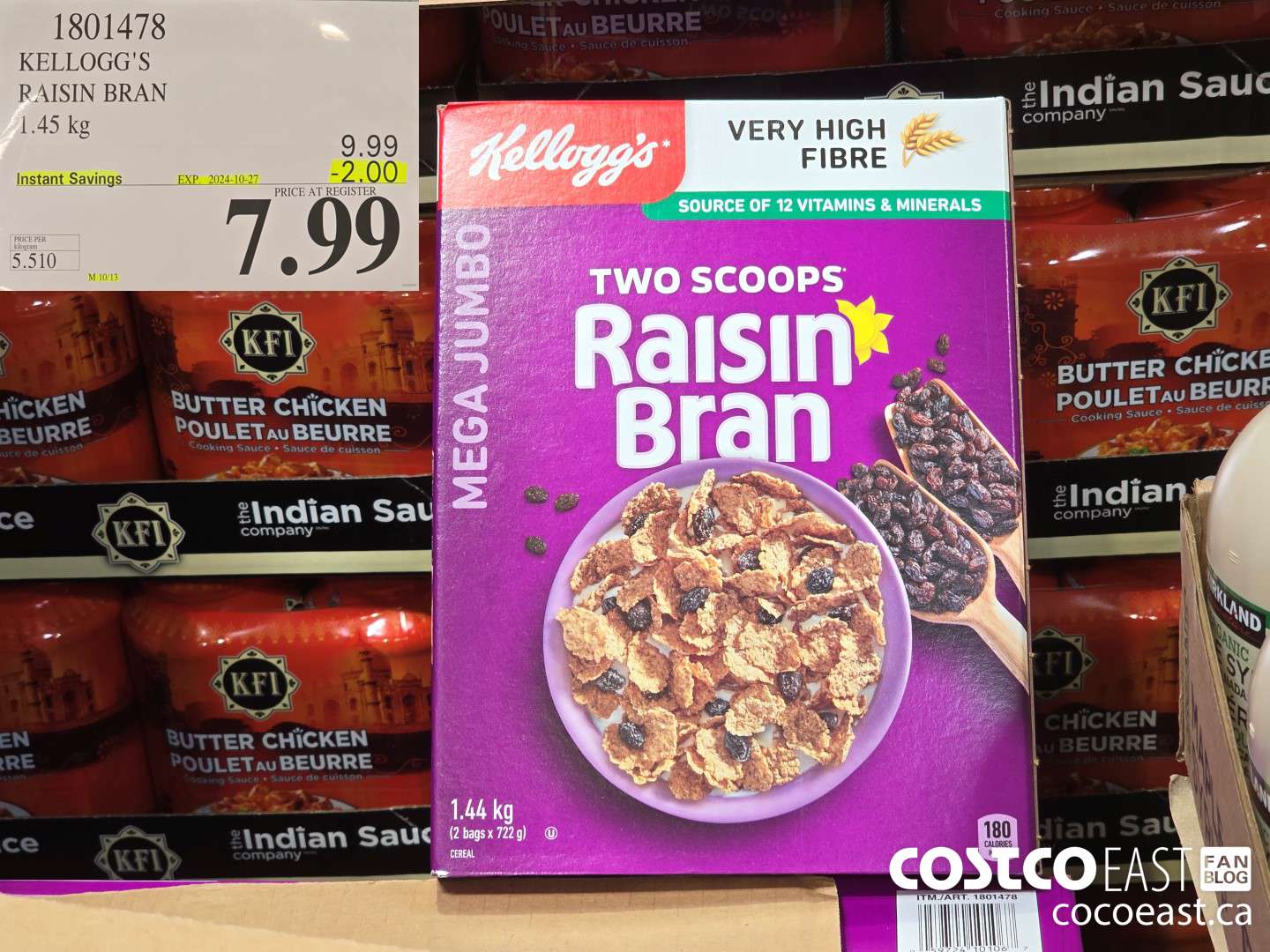 1801478 KELLOGG'S RAISIN BRAN 1.45 kg ($2.00 INSTANT SAVINGS EXPIRES ON 2024-10-27) $7.99
