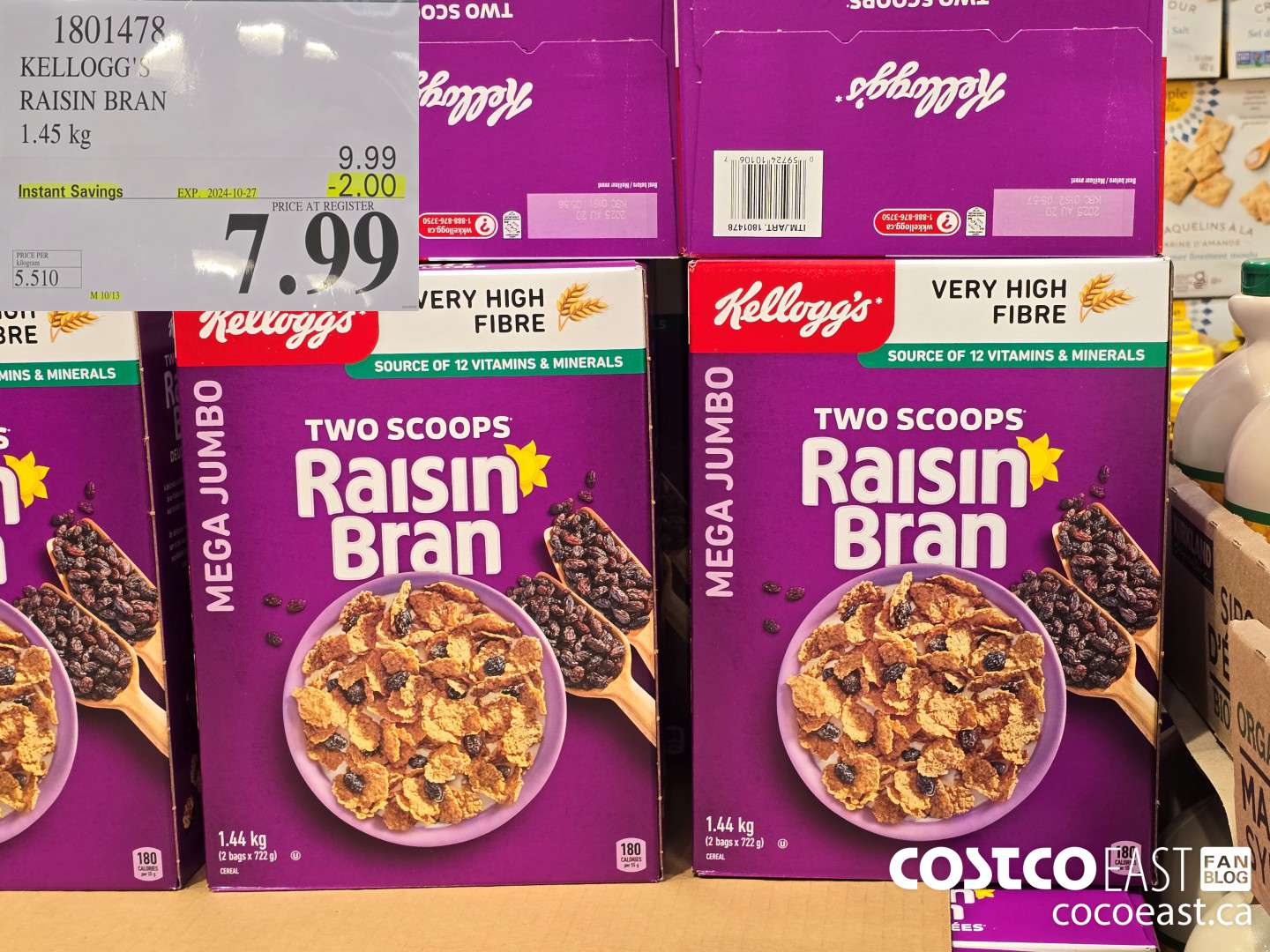 1801478 KELLOGG'S RAISIN BRAN 1.45 kg ($2.00 INSTANT SAVINGS EXPIRES ON 2024-10-27) $7.99