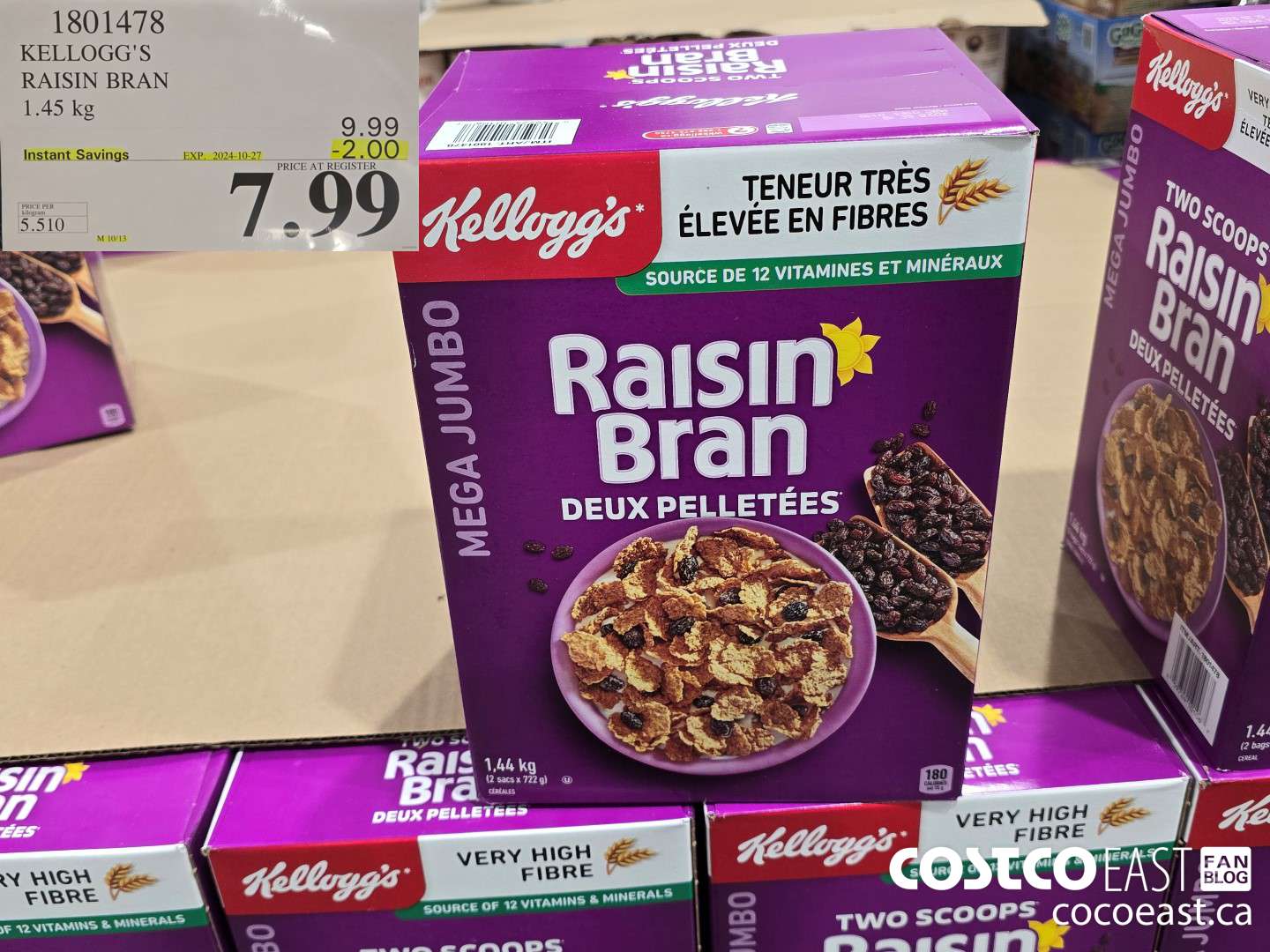 1801478 KELLOGG'S RAISIN BRAN 1.45 kg ($2.00 INSTANT SAVINGS EXPIRES ON 2024-10-27) $7.99