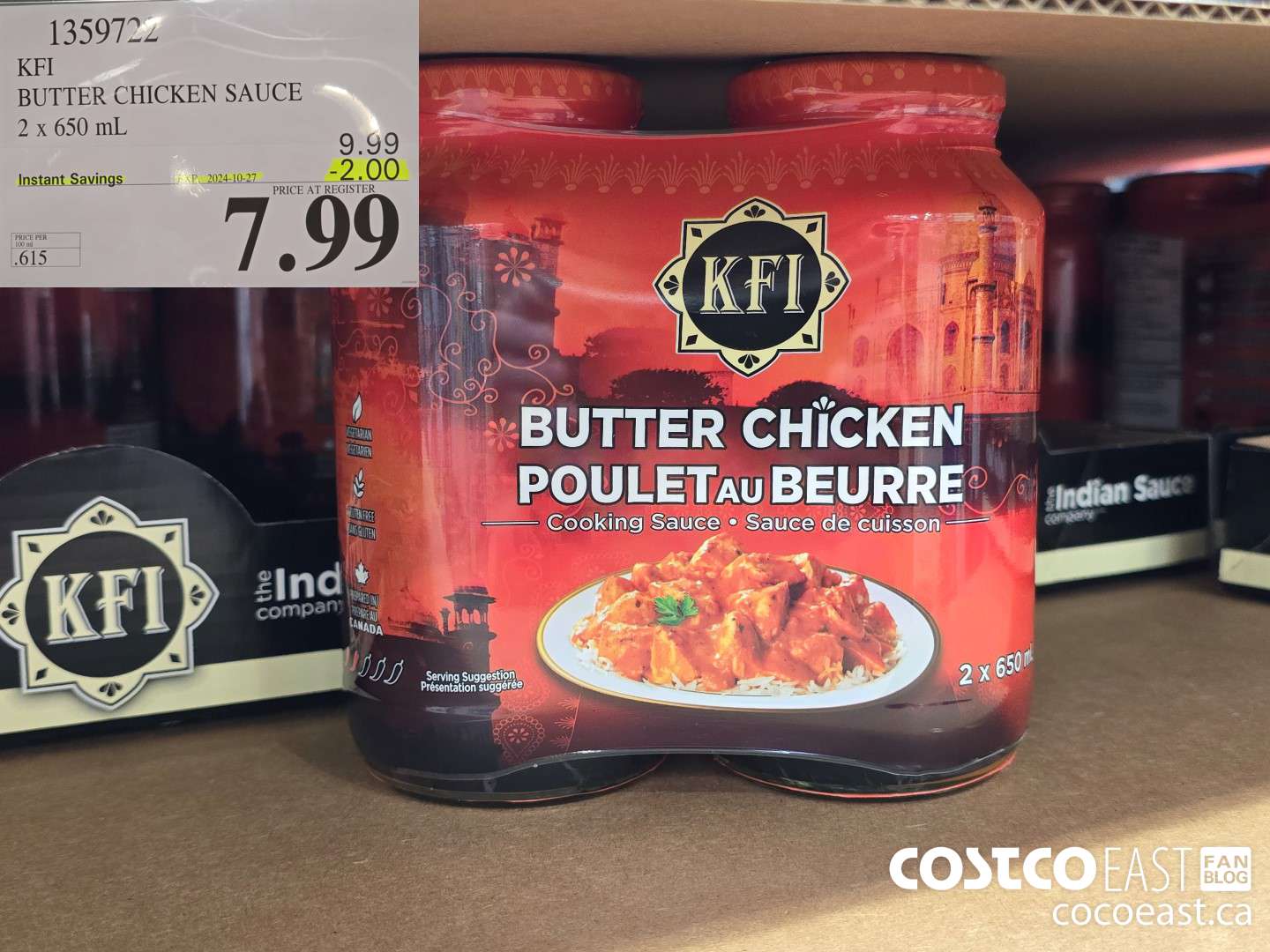 1359722 KFI BUTTER CHICKEN SAUCE 2 x 650 mL ($2.00 INSTANT SAVINGS EXPIRES ON 2024-10-27) $7.99