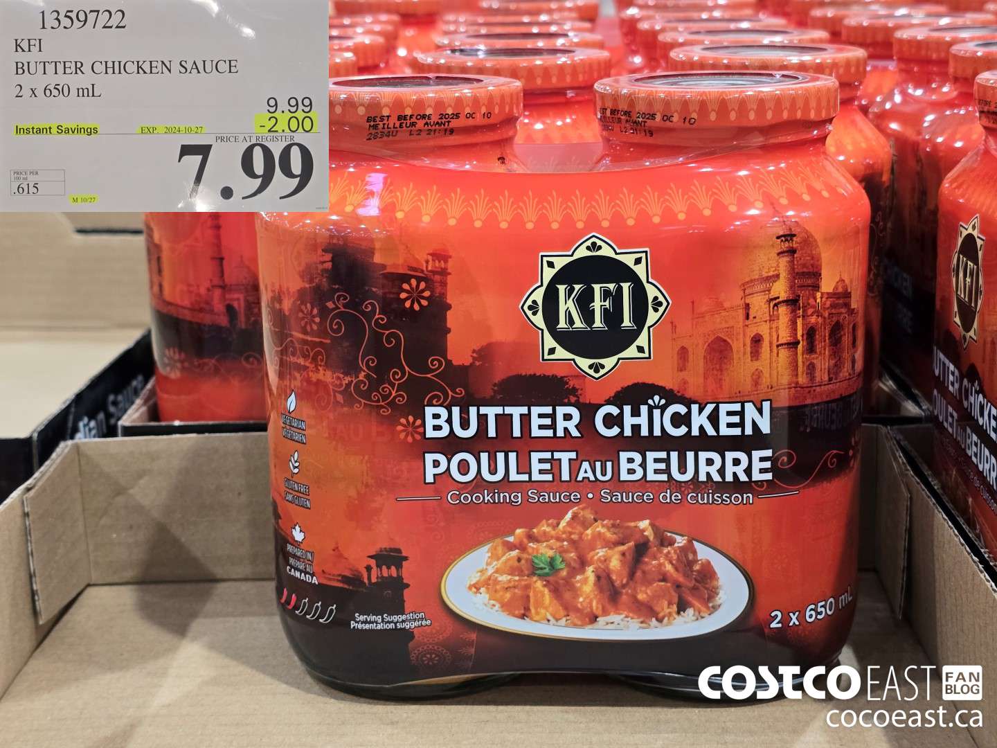 1359722 KFI BUTTER CHICKEN SAUCE 2 x 650 mL ($2.00 INSTANT SAVINGS EXPIRES ON 2024-10-27) $7.99