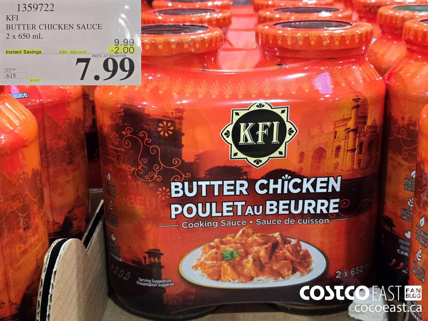 1359722 KFI BUTTER CHICKEN SAUCE 2 x 650 mL ($2.00 INSTANT SAVINGS EXPIRES ON 2024-10-27) $7.99