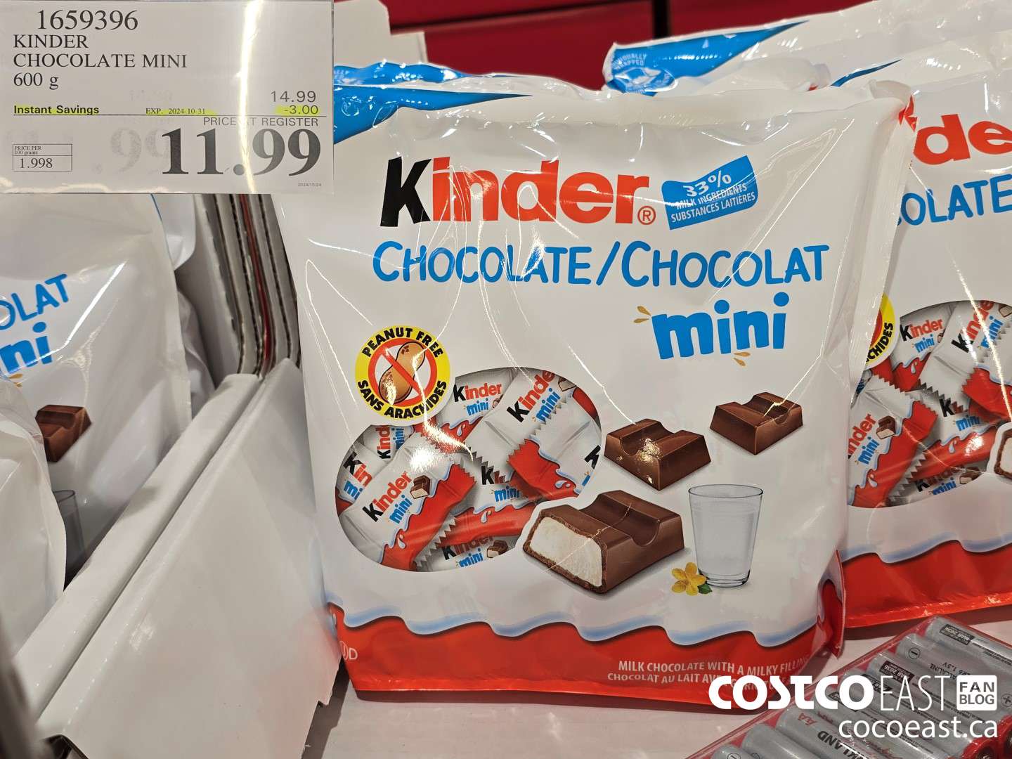 1659396 KINDER CHOCOLATE MINI 600 G ($3.00 INSTANT SAVINGS EXPIRES ON 2024-10-31) $11.99