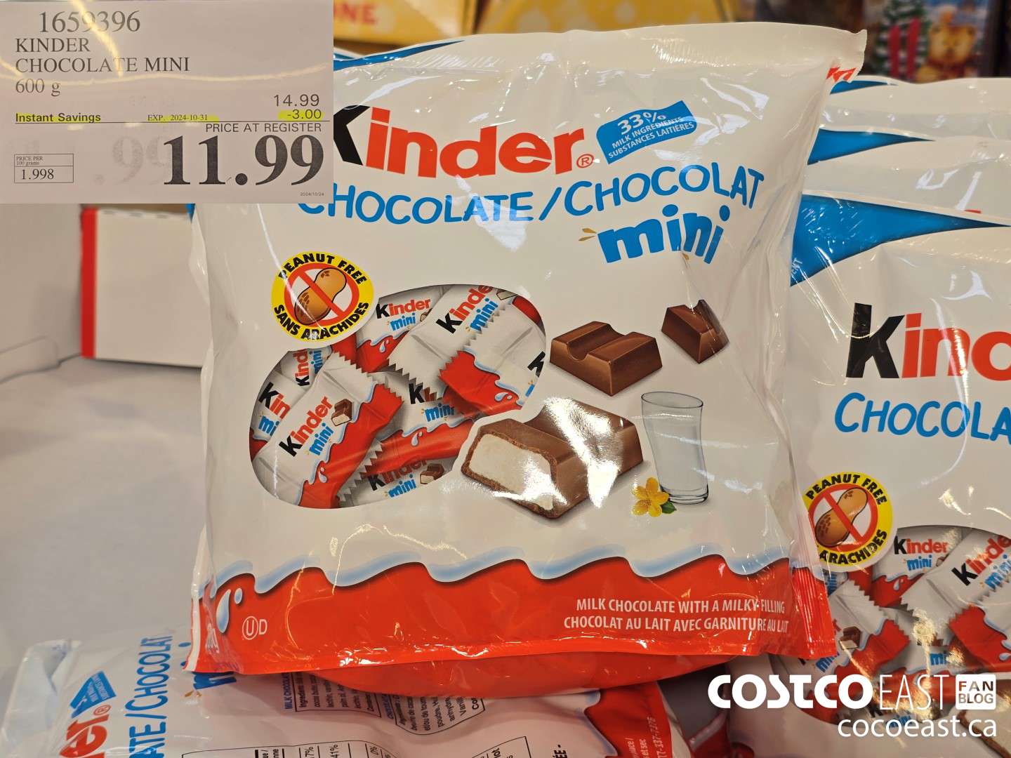 1659396 KINDER CHOCOLATE MINI 600 G ($3.00 INSTANT SAVINGS EXPIRES ON 2024-10-31) $11.99