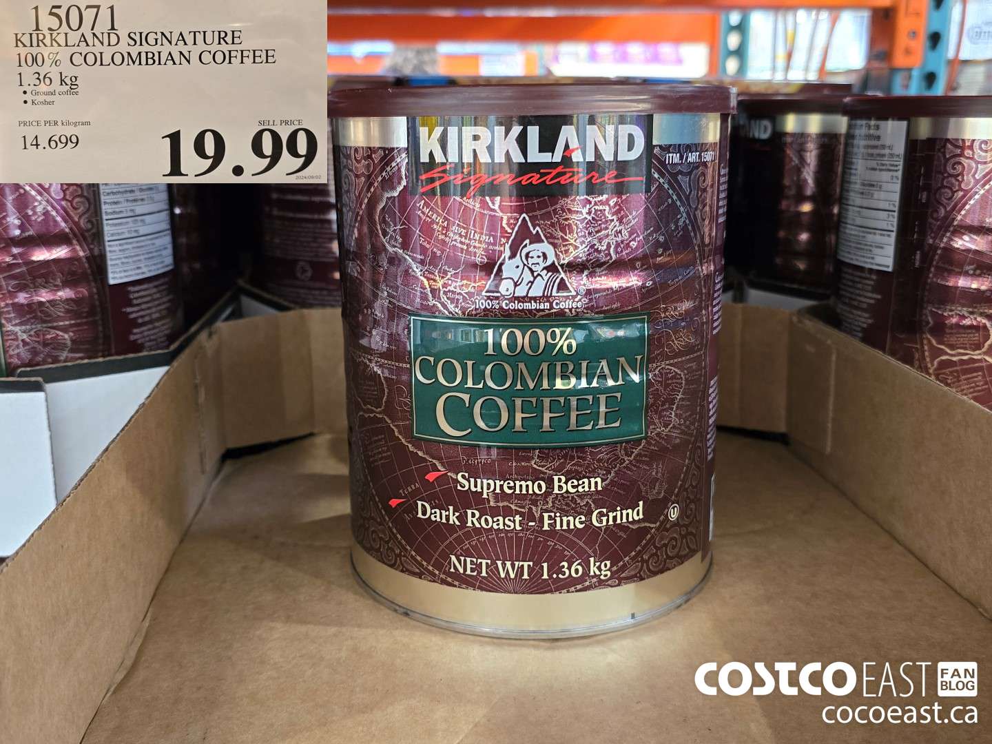 15071 KIRKLAND SIGNATURE 100% COLOMBIAN COFFEE 1.36KG $19.99
