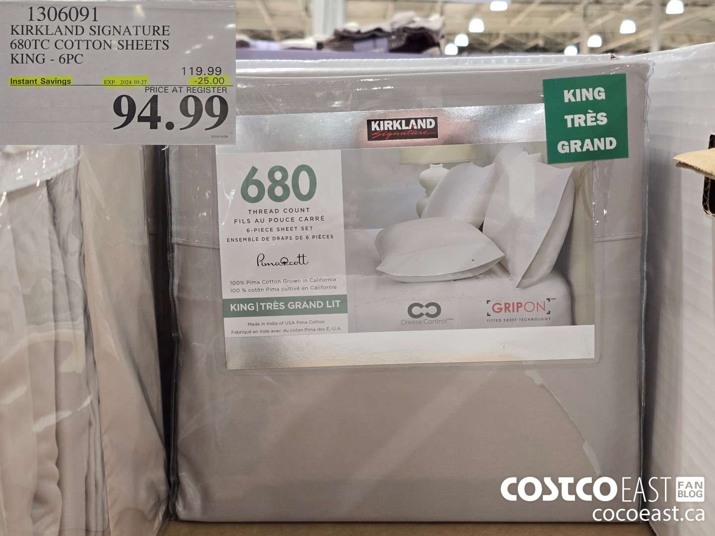 1306091 KIRKLAND SIGNATURE 680TC COTTON SHEETS KING 6PC ($25.00 INSTANT SAVINGS EXPIRES ON 2024-10-27) $94.99