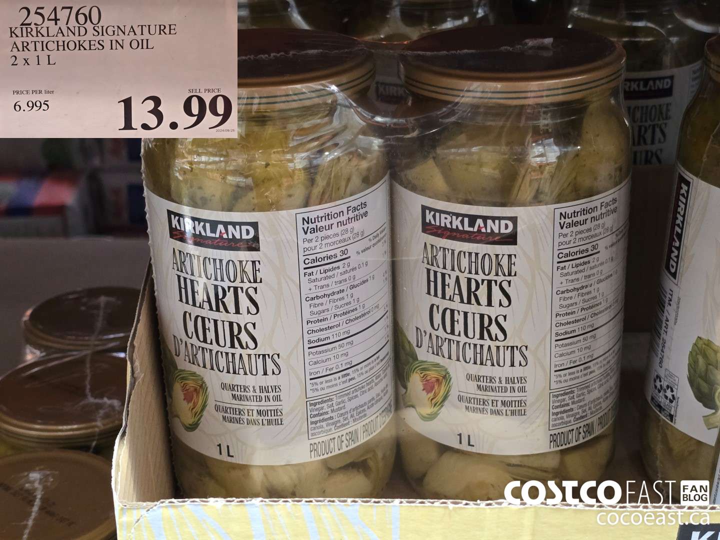 254760 KIRKLAND SIGNATURE ARTICHOKES IN OIL 2 x 1 L $13.99