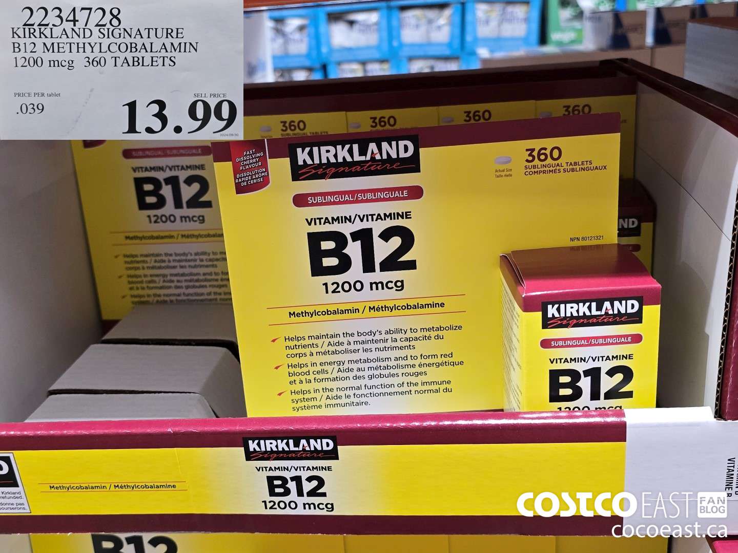 2234728 KIRKLAND SIGNATURE B12 METHYLCOBALAMIN 1200mcg 360 TABLETS $13.99