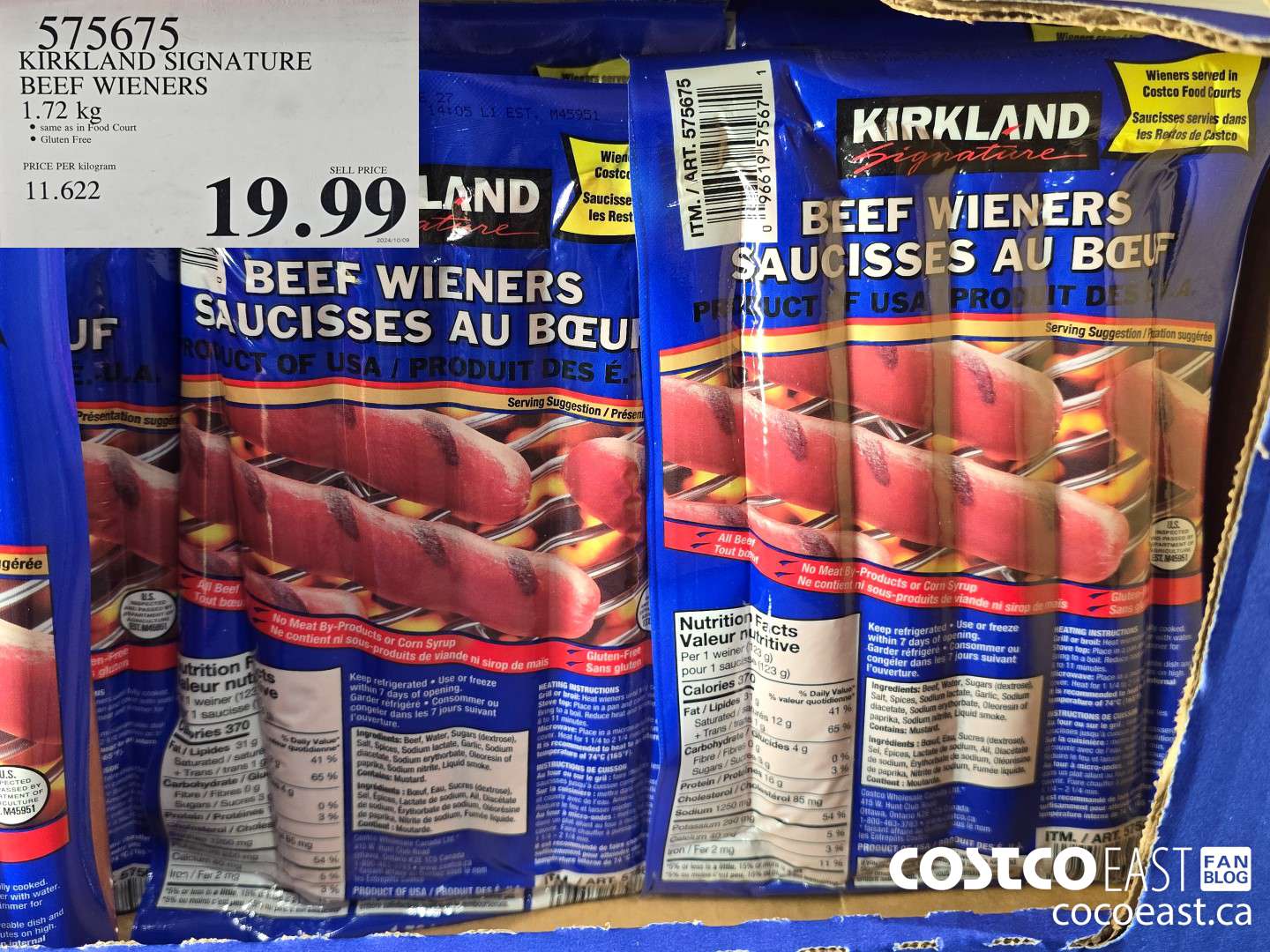 575675 KIRKLAND SIGNATURE BEEF WIENERS 1.72 KG $19.99