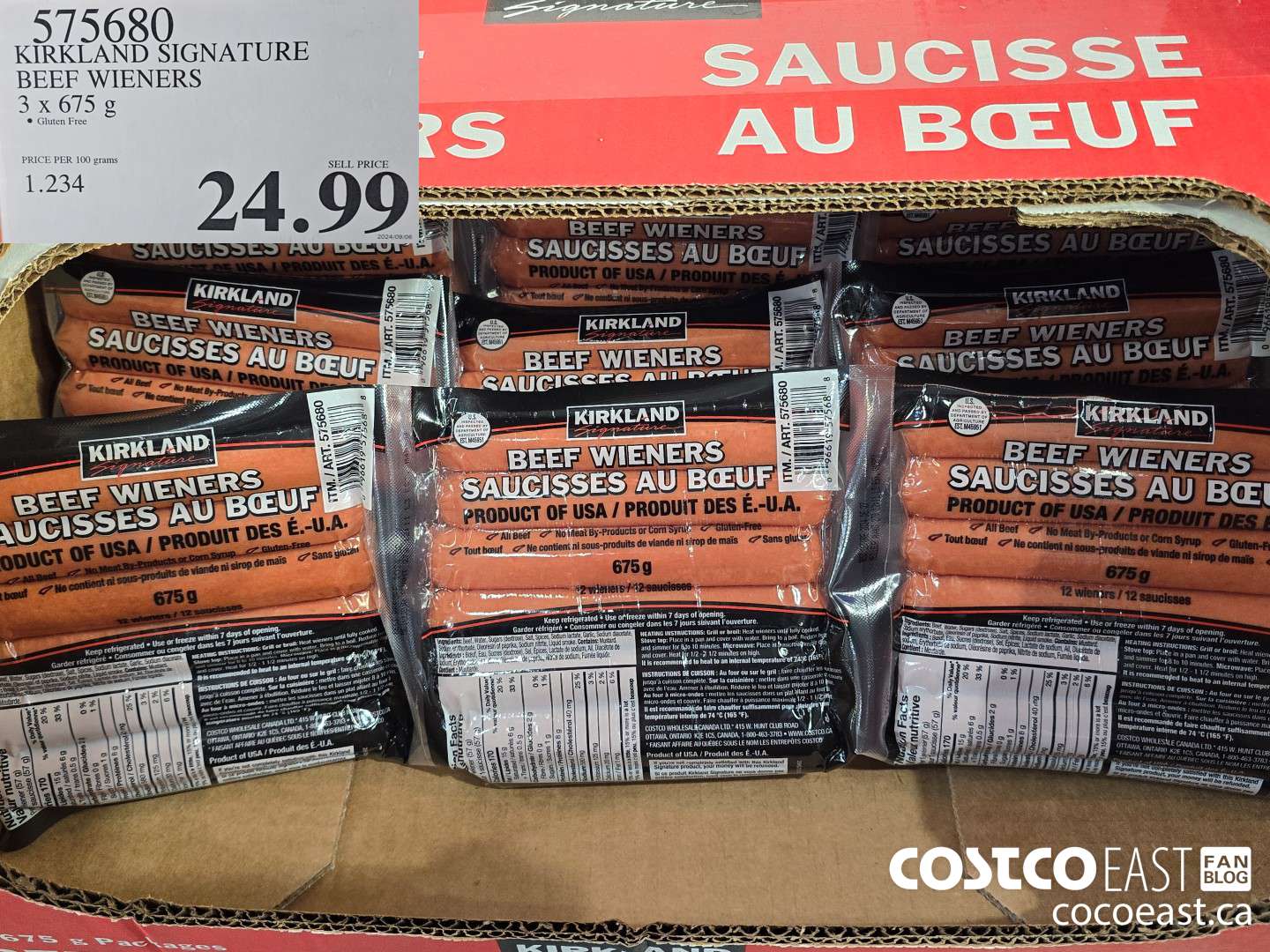 575680 KIRKLAND SIGNATURE BEEF WIENERS 3x 675 g $24.99