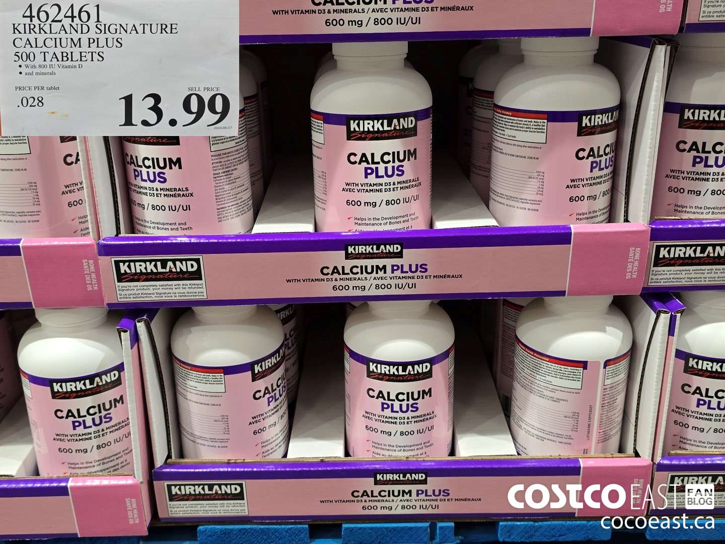 462461 KIRKLAND SIGNATURE CALCIUM PLUS 500 TABLETS $13.99