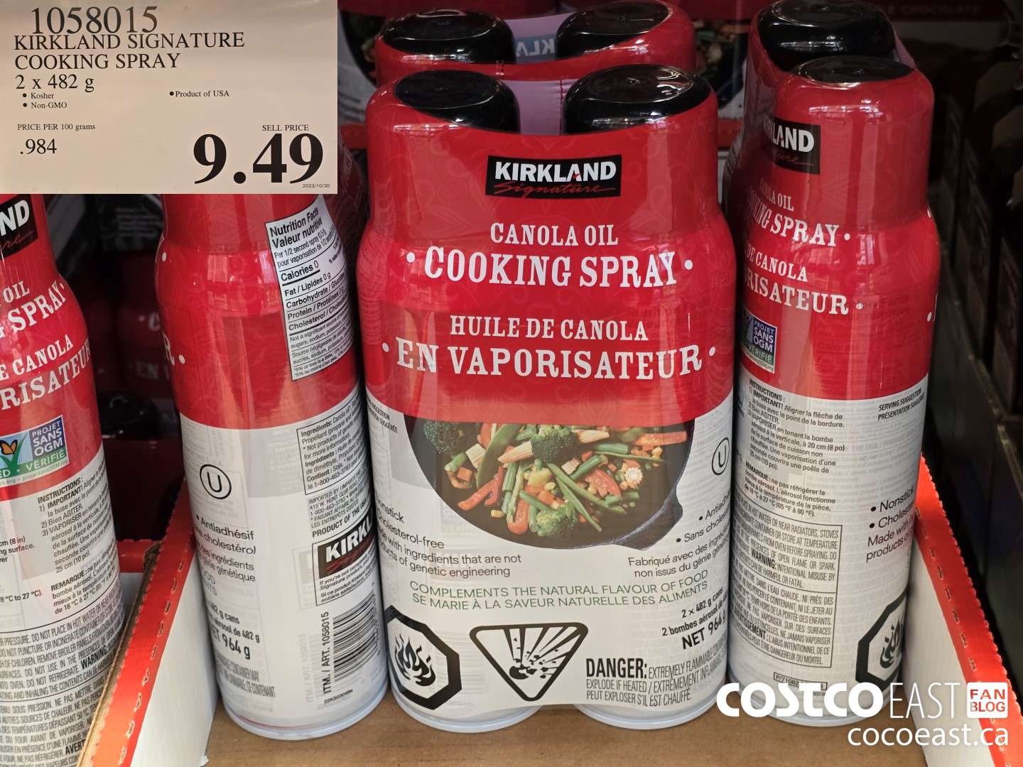 1058015 KIRKLAND SIGNATURE COOKING SPRAY 2 x 482 g $9.49