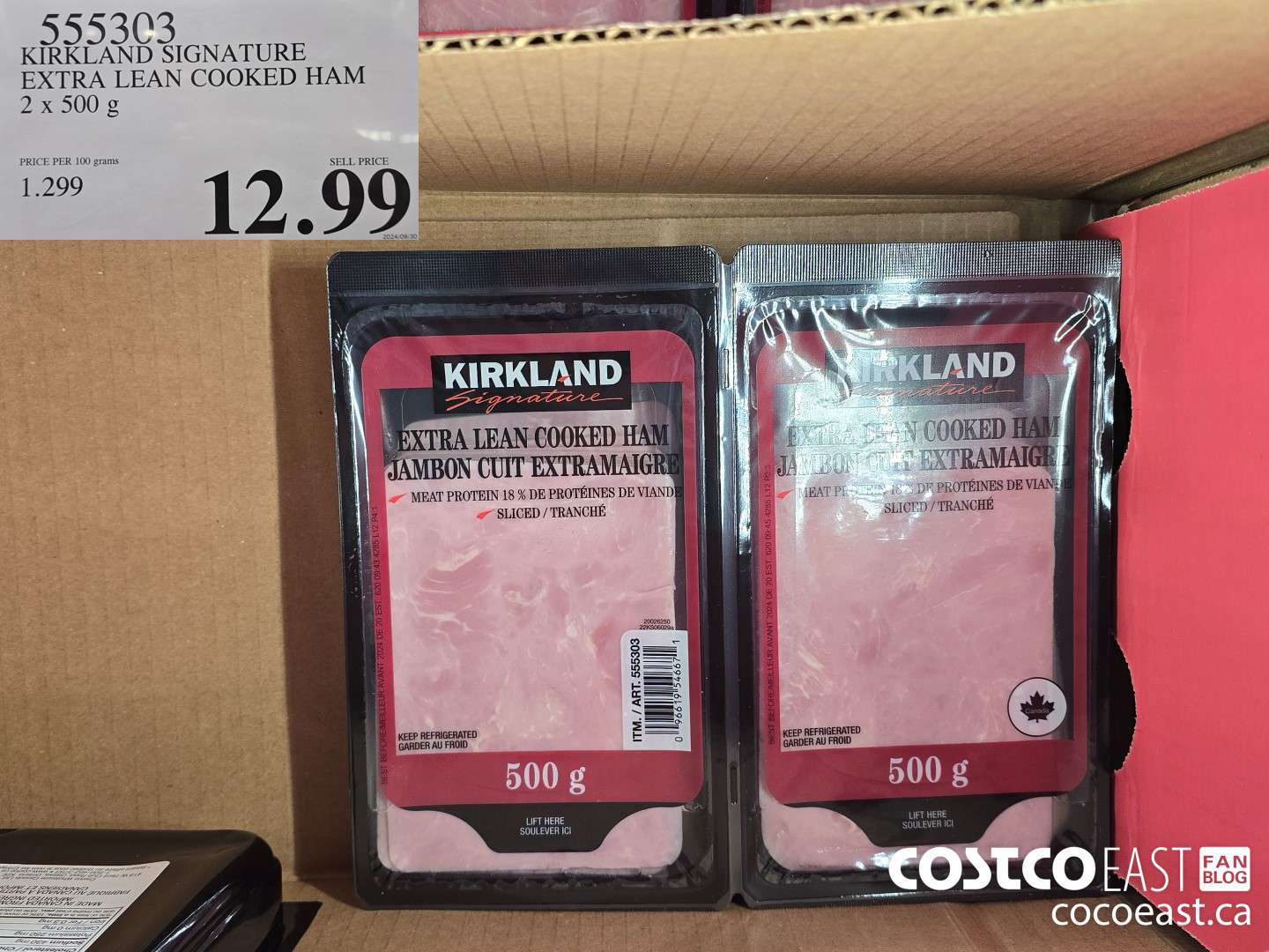 555303 KIRKLAND SIGNATURE EXTRA LEAN COOKED HAM 2 X 500G $12.99