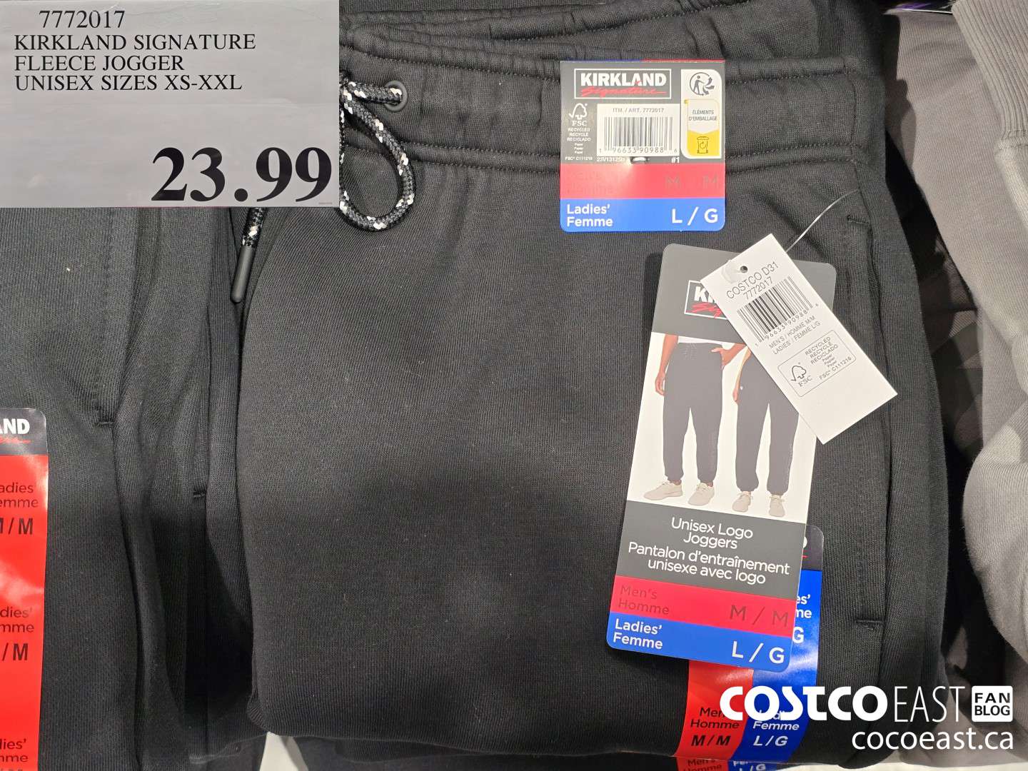 7772017 KIRKLAND SIGNATURE FLEECE JOGGER UNISEX SIZES XS-XXL $23.99